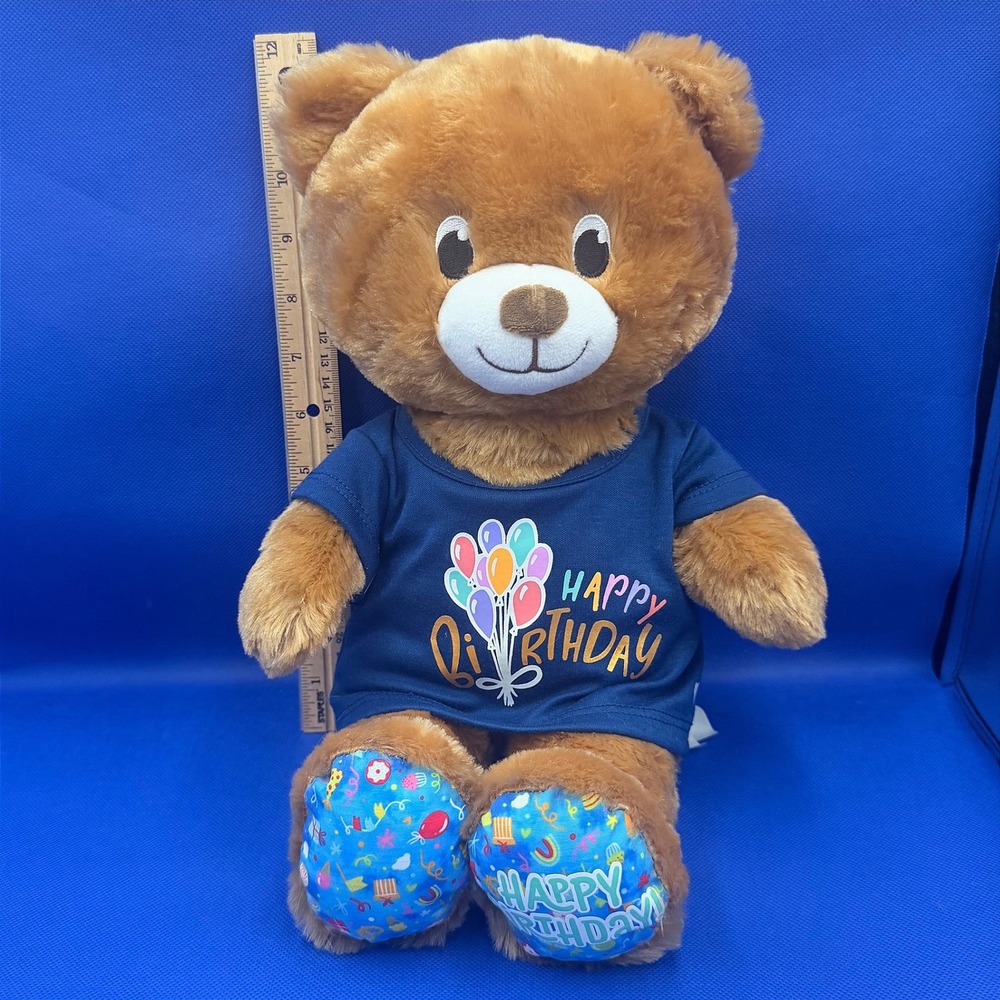 Build-A-Bear Workshop Happy Birthday Teddy Bear Brown Plush 16" Navy Shirt 2024